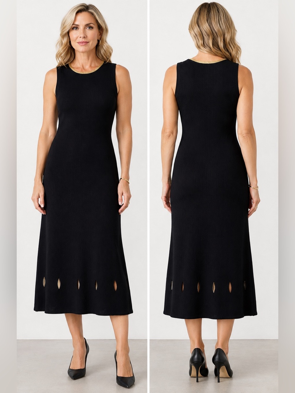 RACHEL Rachel Roy Black Knit Sleeveless Dress with Gold Neckline